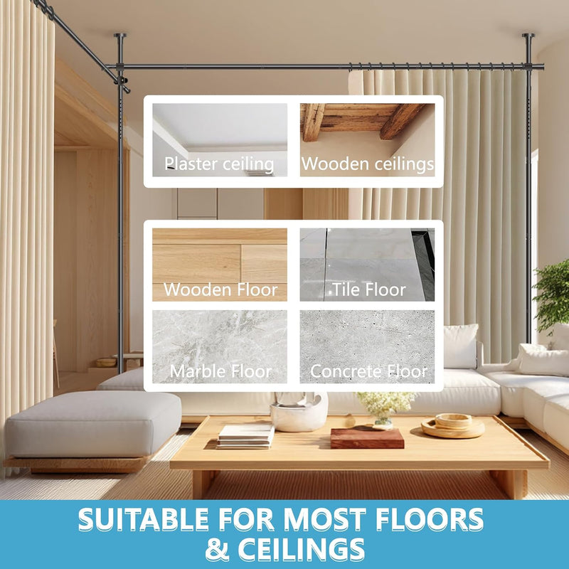 No-Drill Room Divider Curtain Set: Includes 106" W