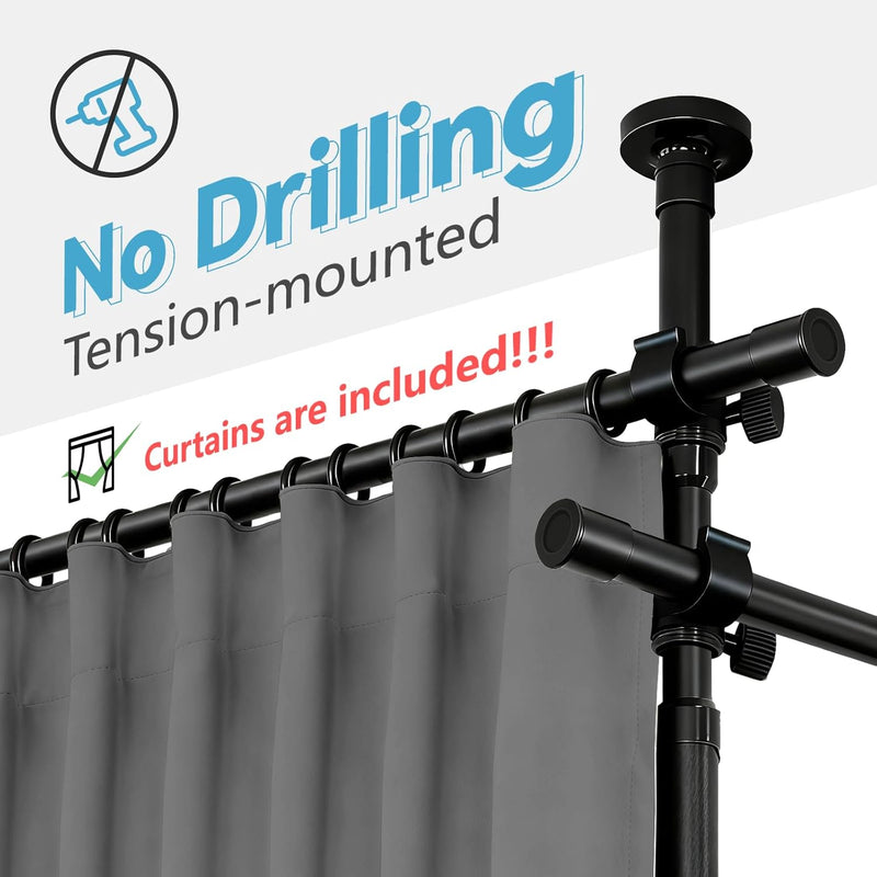 No-Drill Room Divider Curtain Set: Includes 106" W