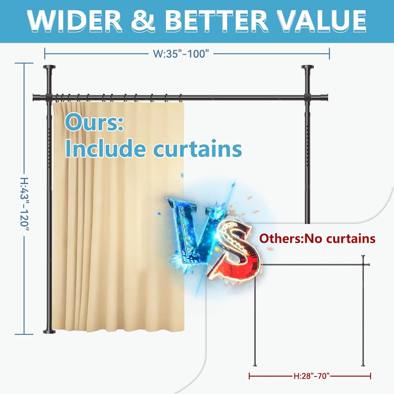 No-Drill Room Divider Curtain Set: Includes 106" W