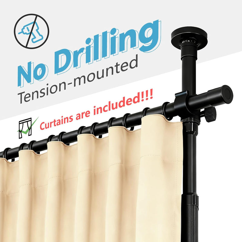 No-Drill Room Divider Curtain Set: Includes 106" W