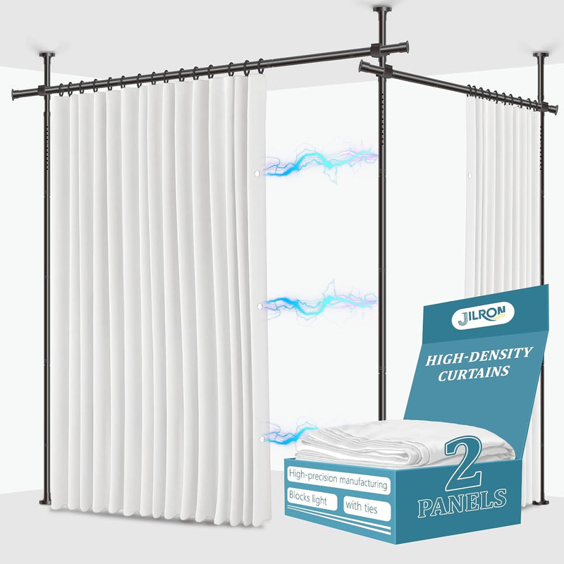 No-Drill Room Divider Curtain Set: Includes 106" W