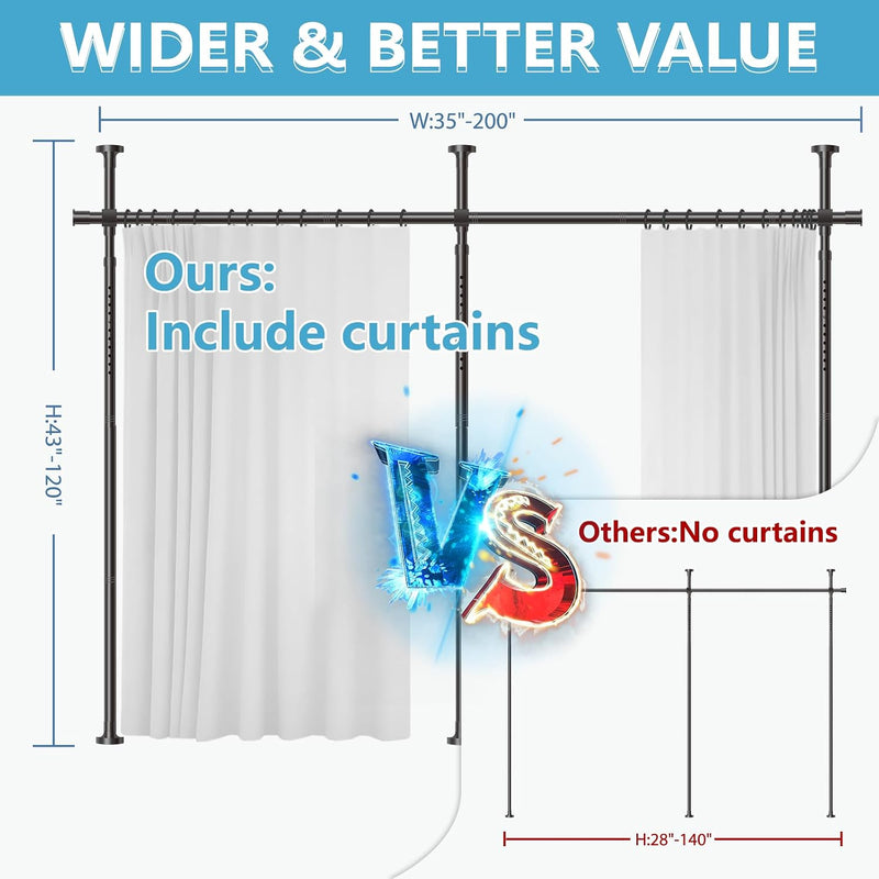 No-Drill Room Divider Curtain Set: Includes 106" W