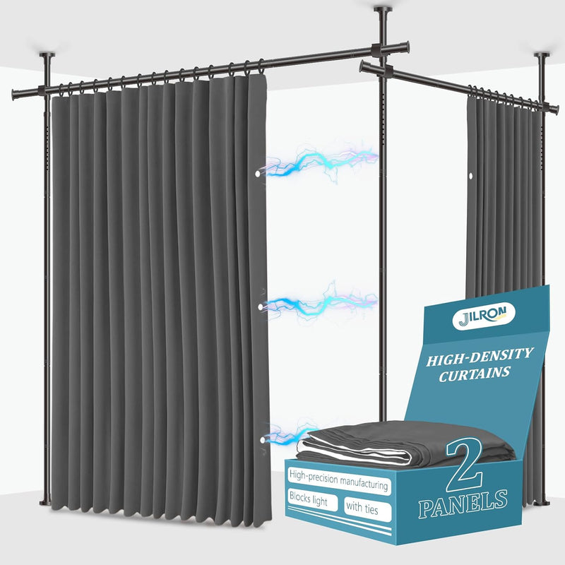 No-Drill Room Divider Curtain Set: Includes 106" W