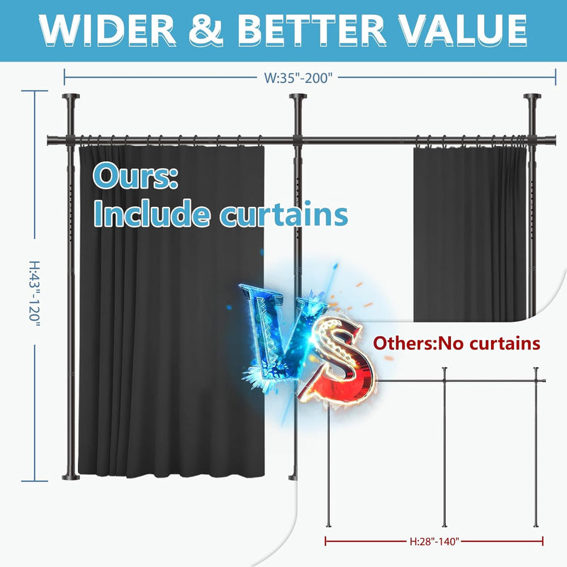 No-Drill Room Divider Curtain Set: Includes 106" W