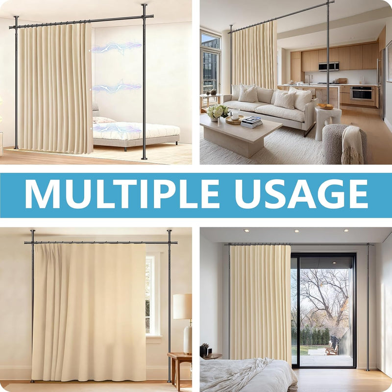 No-Drill Room Divider Curtain Set: Includes 106" W