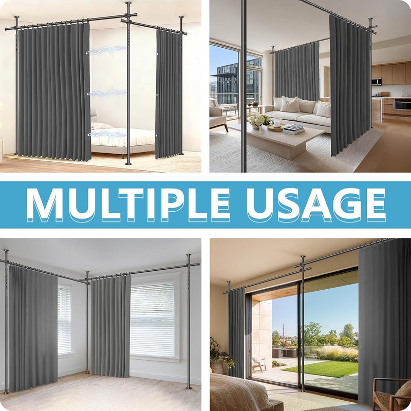 No-Drill Room Divider Curtain Set: Includes 106" W