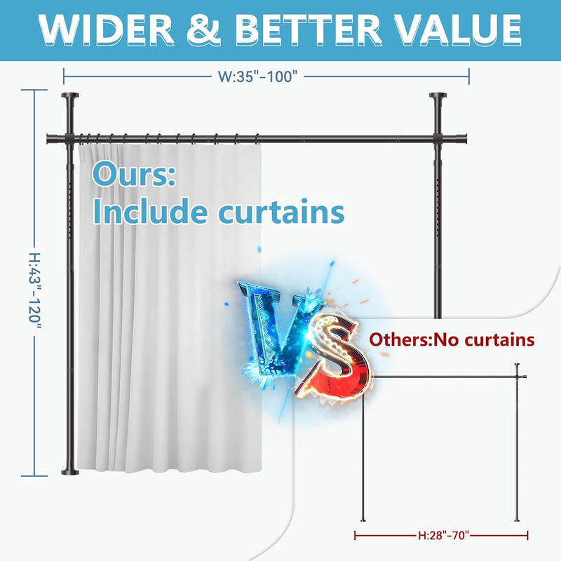 No-Drill Room Divider Curtain Set: Includes 106" W