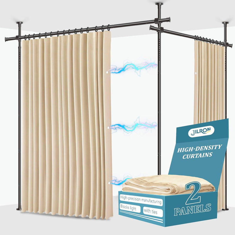 No-Drill Room Divider Curtain Set: Includes 106" W
