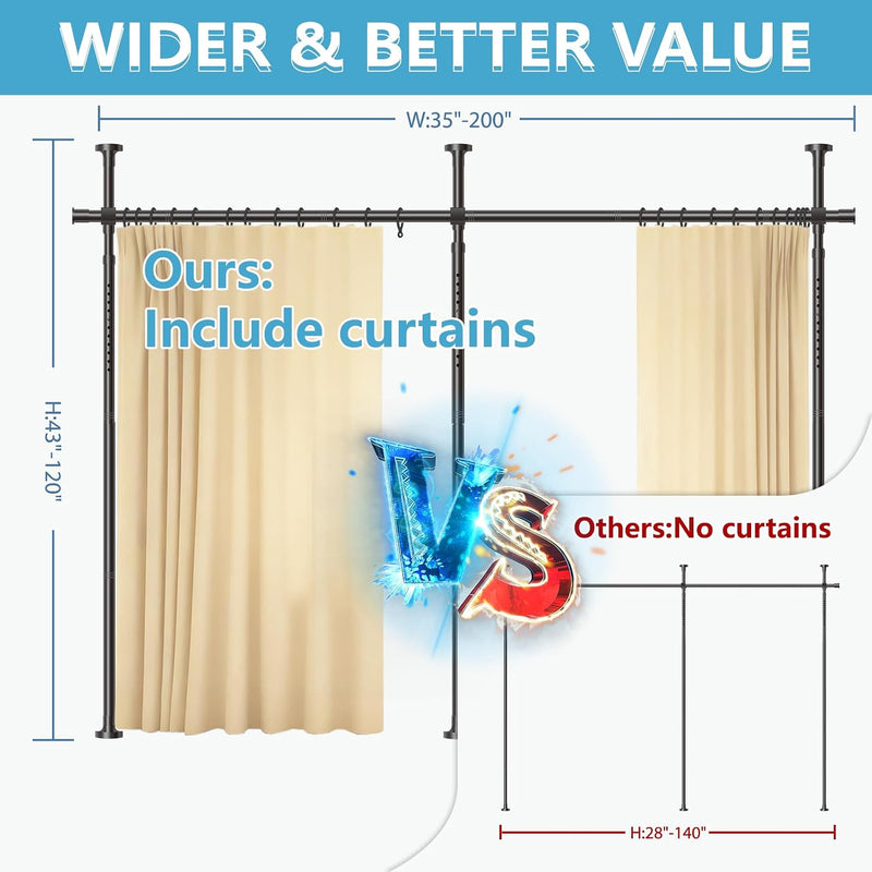 No-Drill Room Divider Curtain Set: Includes 106" W