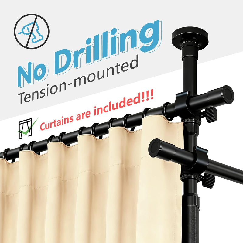 No-Drill Room Divider Curtain Set: Includes 106" W