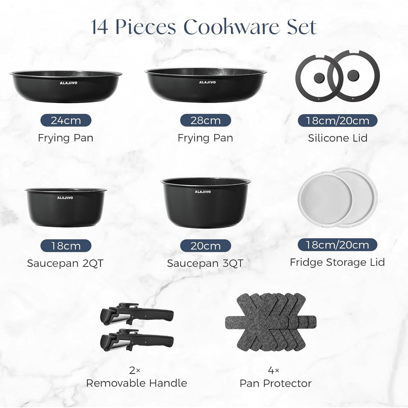 Non Stick Pots and Pans Set Induction Hob (17 Piece)