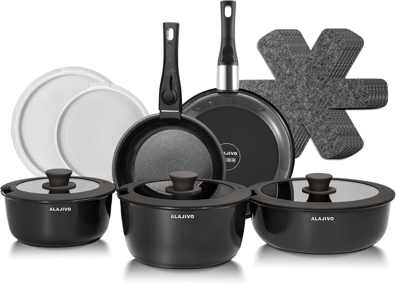 Non Stick Pots and Pans Set Induction Hob (17 Piece)