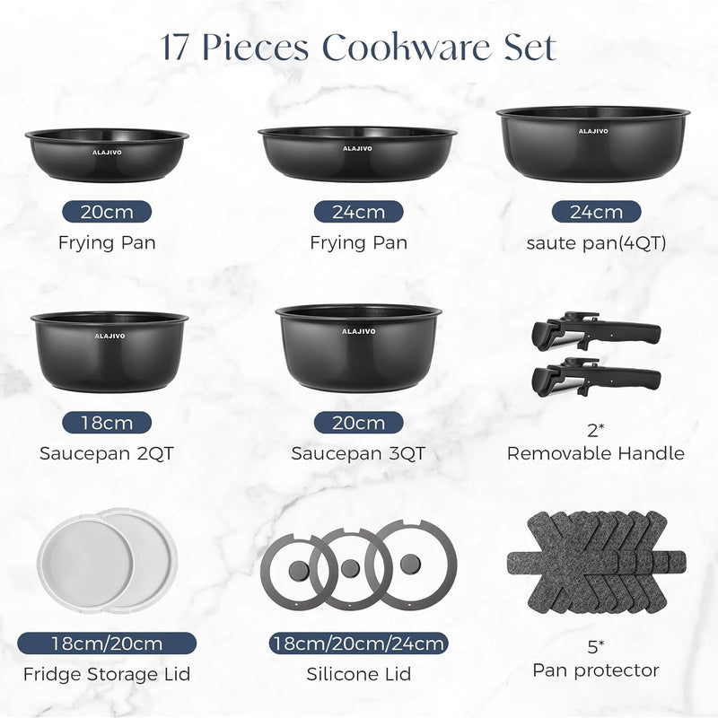 Non Stick Pots and Pans Set Induction Hob (17 Piece)