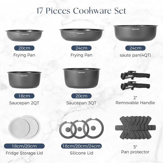 Non Stick Pots and Pans Set Induction Hob (17 Piece)