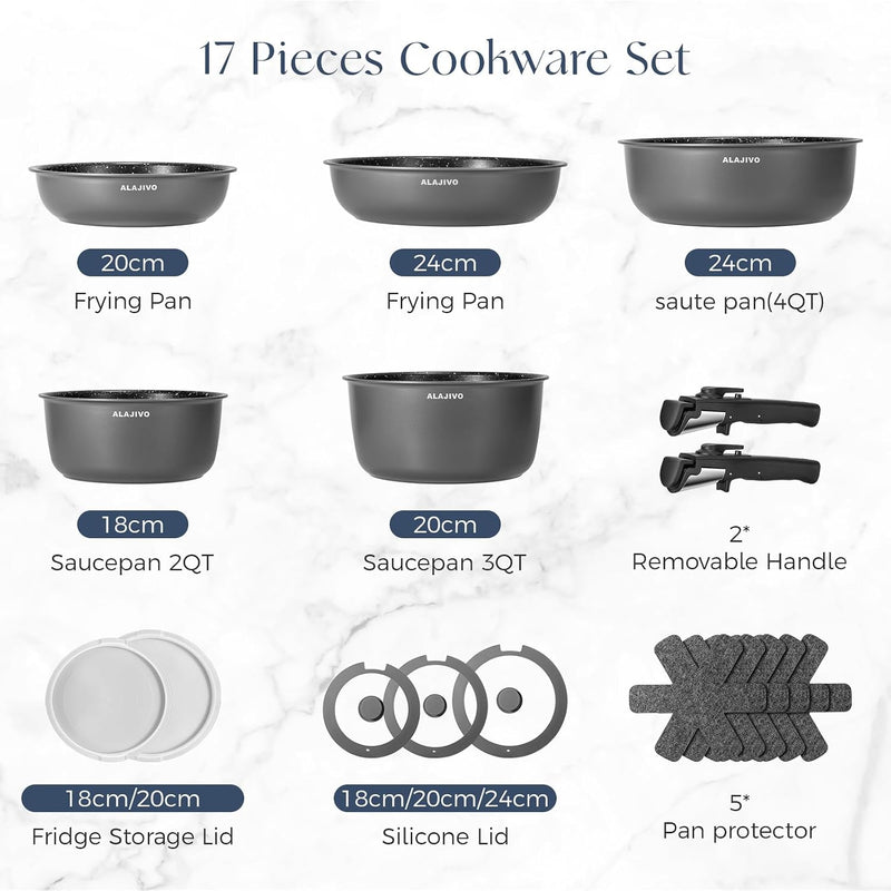 Non Stick Pots and Pans Set Induction Hob (17 Piece)