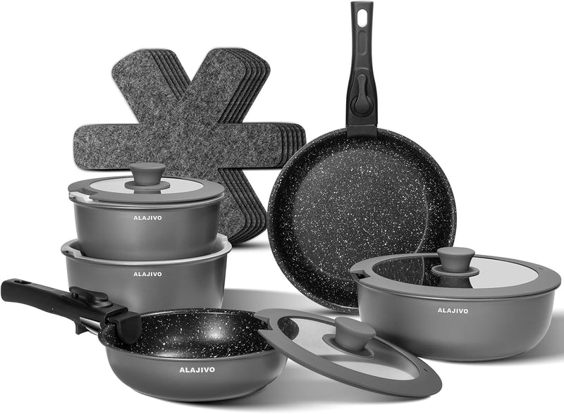 Non Stick Pots and Pans Set Induction Hob (17 Piece)