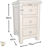 Oak Bedside Table Slim 3 Drawer Wooden Nightstands