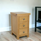 Oak Bedside Table Slim 3 Drawer Wooden Nightstands
