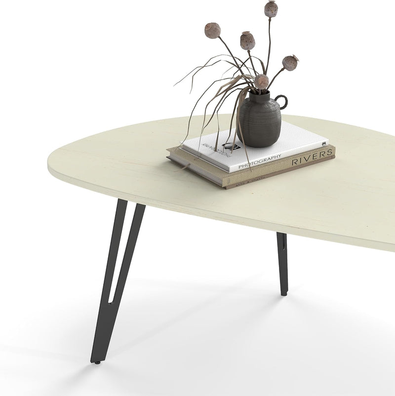Oak Coffee Table 1-Tier Teardrop Shaped Side Tables