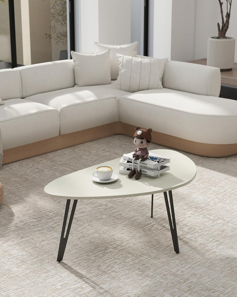 Oak Coffee Table 1-Tier Teardrop Shaped Side Tables