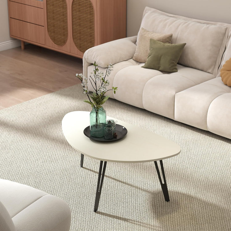 Oak Coffee Table 1-Tier Teardrop Shaped Side Tables