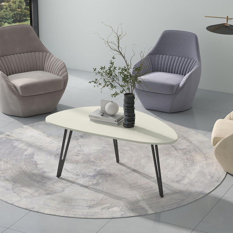 Oak Coffee Table 1-Tier Teardrop Shaped Side Tables