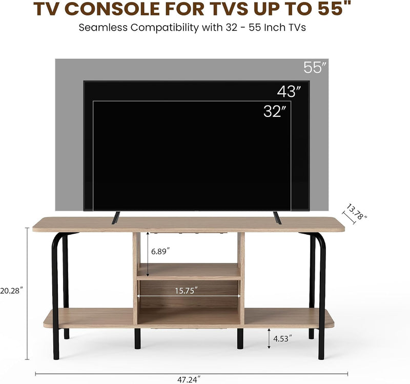 Oak TV Unit 120CM A‑shaped Metal Frame Stands