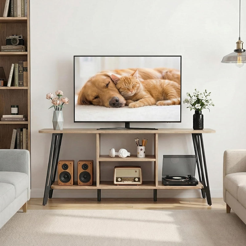 Oak TV Unit 120CM Arch Detail Open Shelves