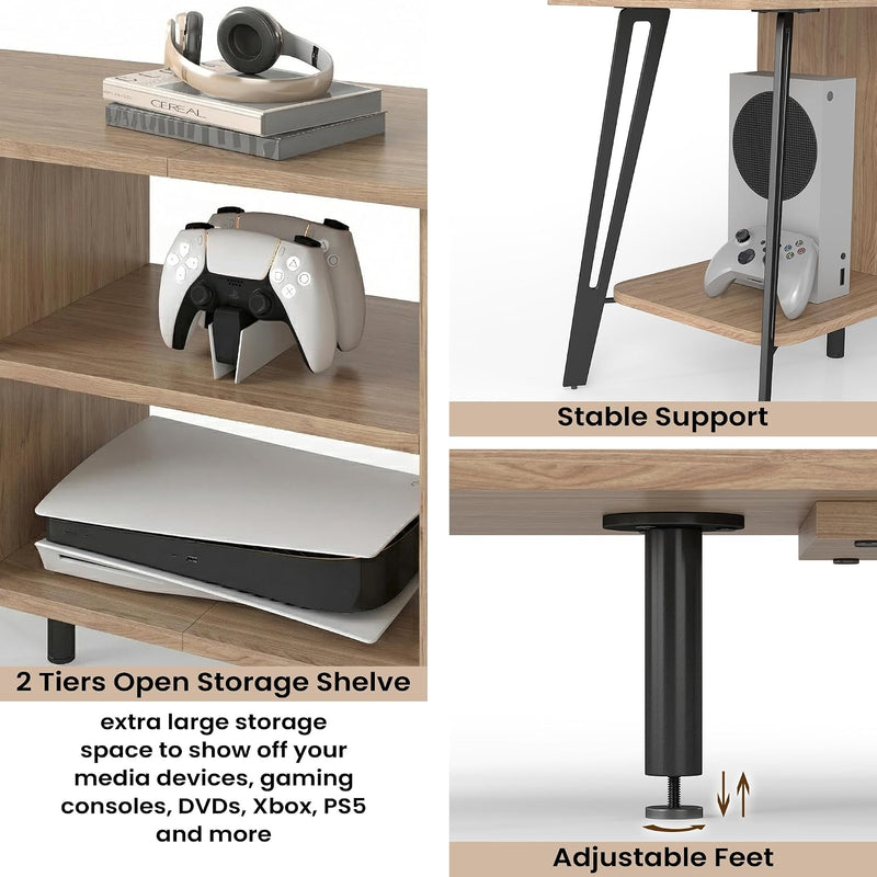 Oak TV Unit 120CM Arch Detail Open Shelves