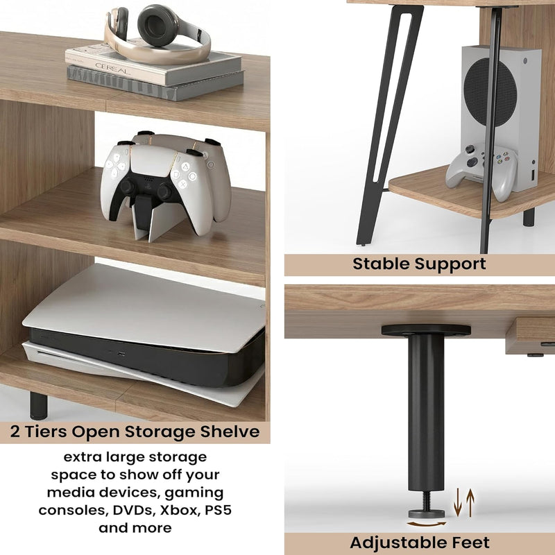 Curved Metal Frame TV Stand with 2-Tier Middle