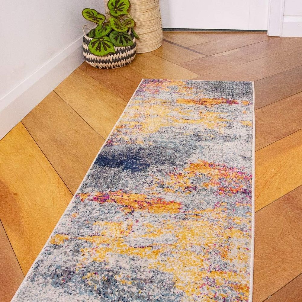 Ochre Mottled Rug Distressed Abstract Boho Terracotta Living