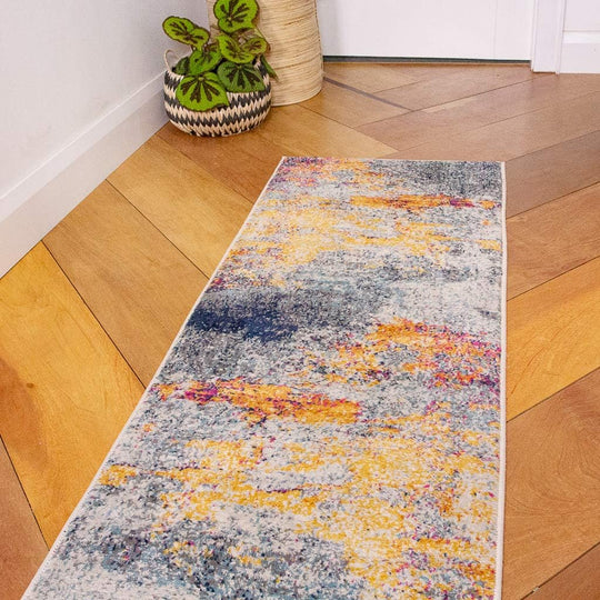 Ochre Mottled Rug Distressed Abstract Boho Terracotta Living