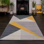 Ochre Mustard Patchwork Geometric Carpet Rug