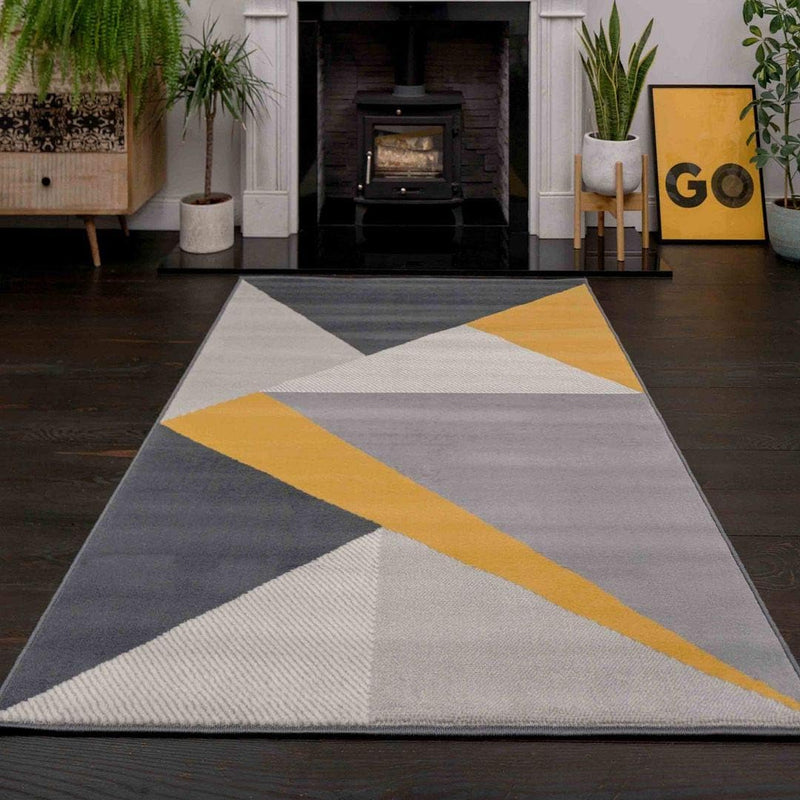 Ochre Mustard Patchwork Geometric Carpet Rug