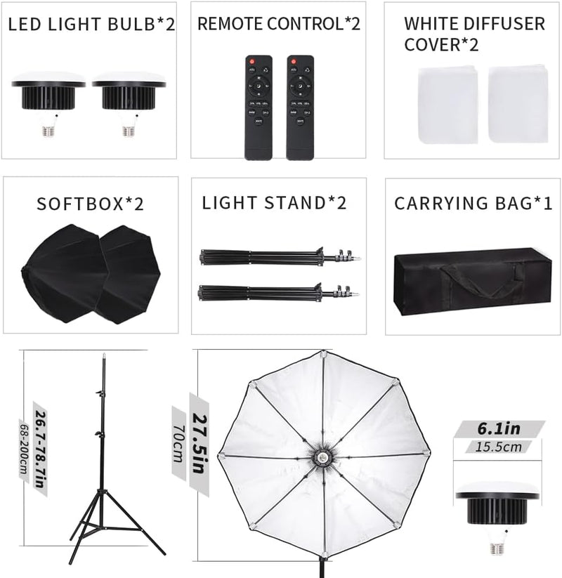 Octagonal Softbox Lighting Kit 27.5" Professional Soft Box (2 Pack)