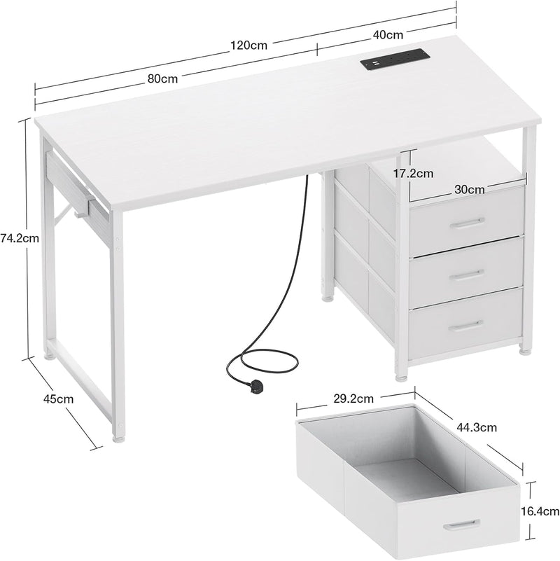 Computer Desk with Drawers Office 2 Sockets