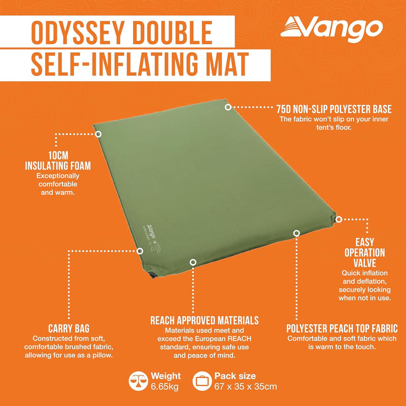Odyssey Double Self Inflating Camping Mat Exclusive 10CM