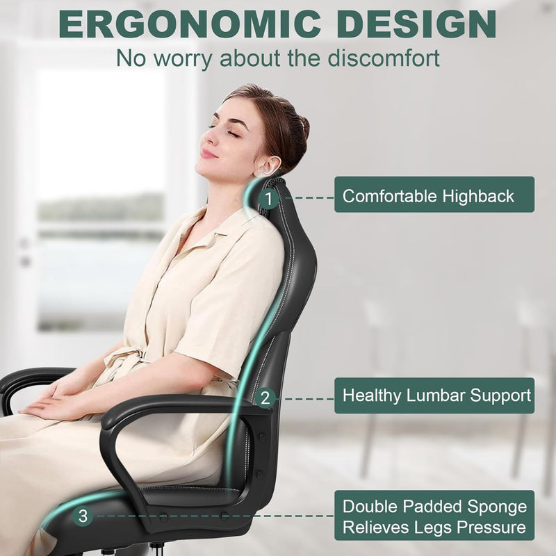 Office Chair PU Leather Ergonomic Computer Desk