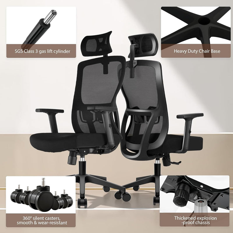 Office Chair Desk with Adjustable Headrest Lumbar Support