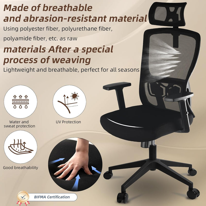 Office Chair Desk with Adjustable Headrest Lumbar Support