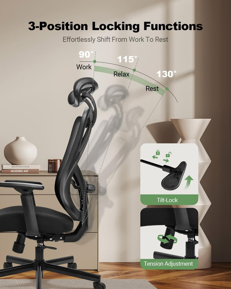 Ergonomic Office Chair High Back Mesh Desk PU