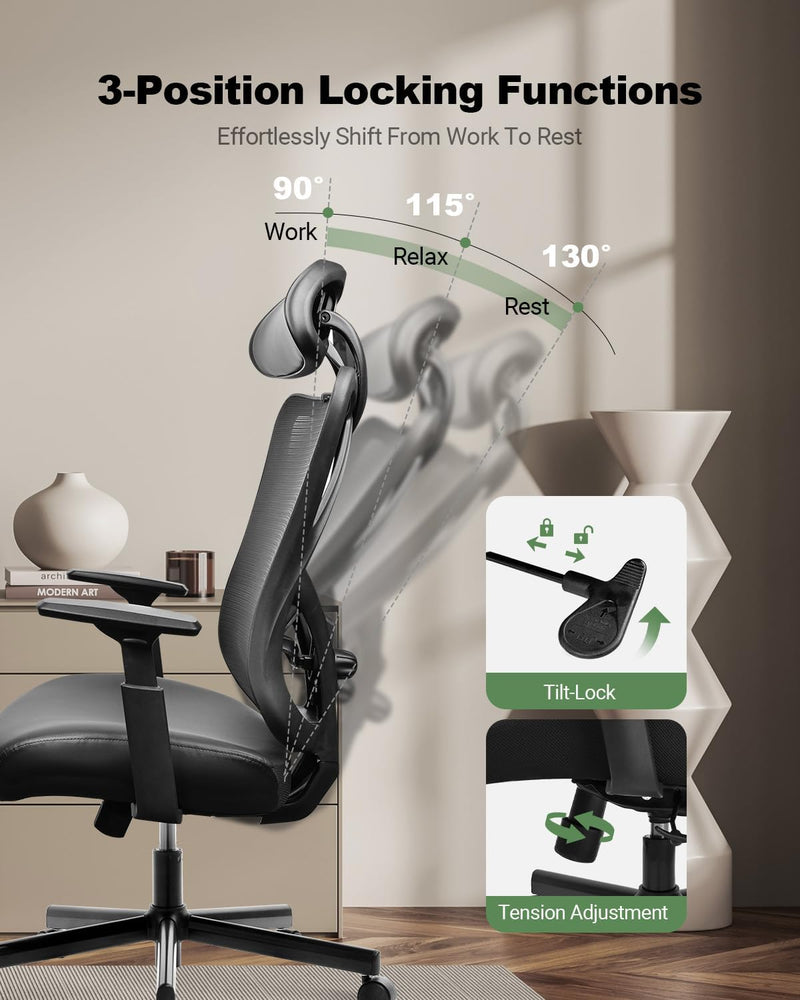 Ergonomic Office Chair High Back Mesh Desk PU