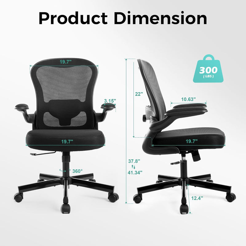 Office Chair Ergonomic Desk with Flip-Up Armrest