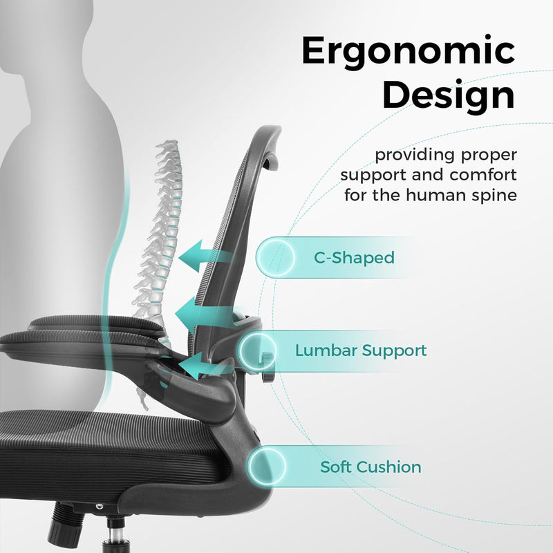Office Chair Ergonomic Desk with Flip-Up Armrest
