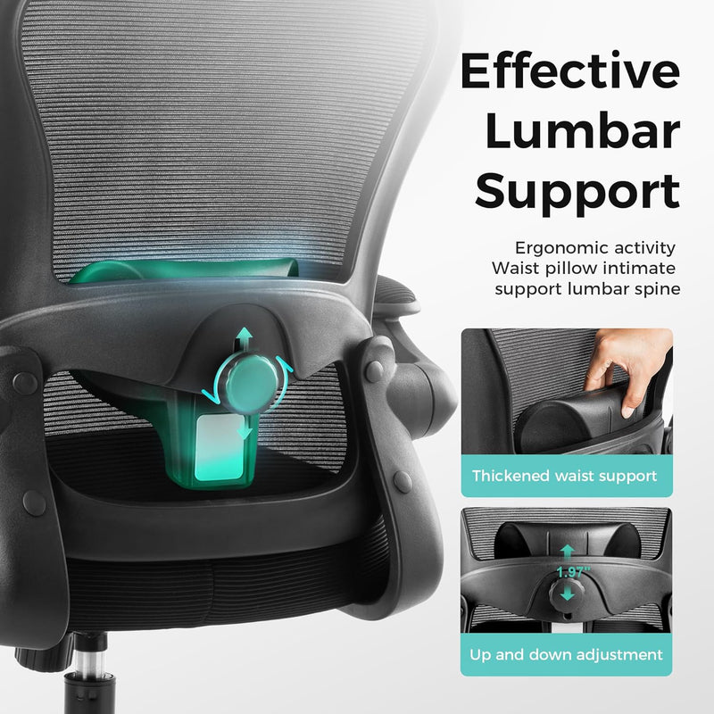 Office Chair Ergonomic Desk with Flip-Up Armrest