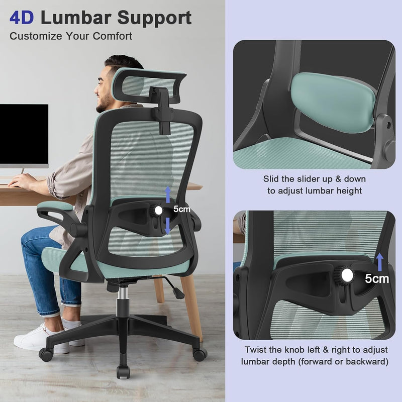 Office Chair Ergonomic with Lumbar Support Adjustable Armrests