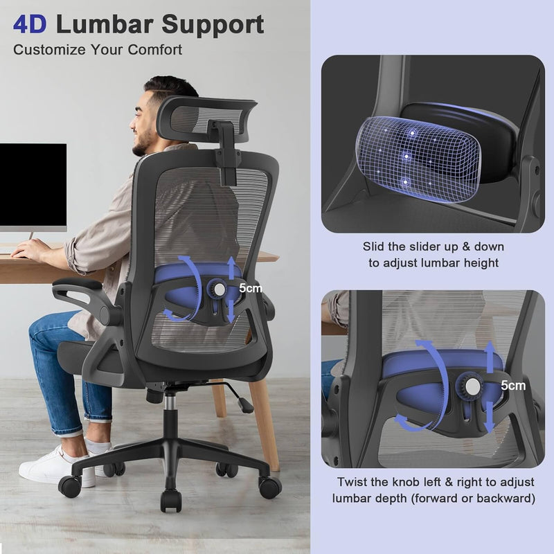 Office Chair Ergonomic with Lumbar Support Adjustable Armrests