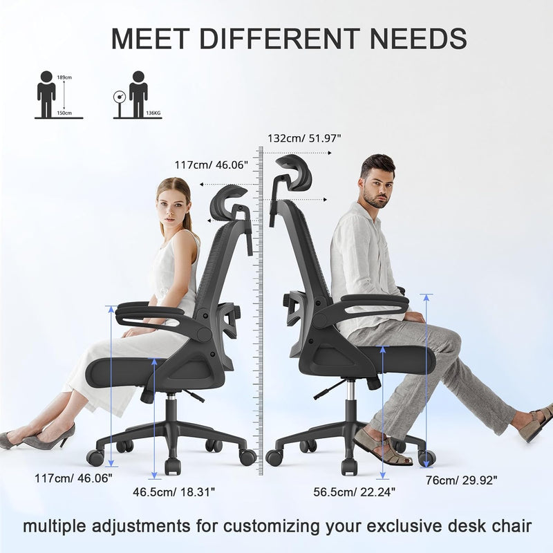Office Chair Ergonomic with Lumbar Support Adjustable Armrests