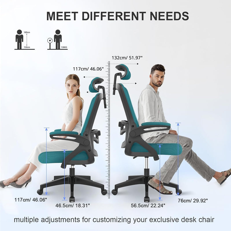 Office Chair Ergonomic with Lumbar Support Adjustable Armrests