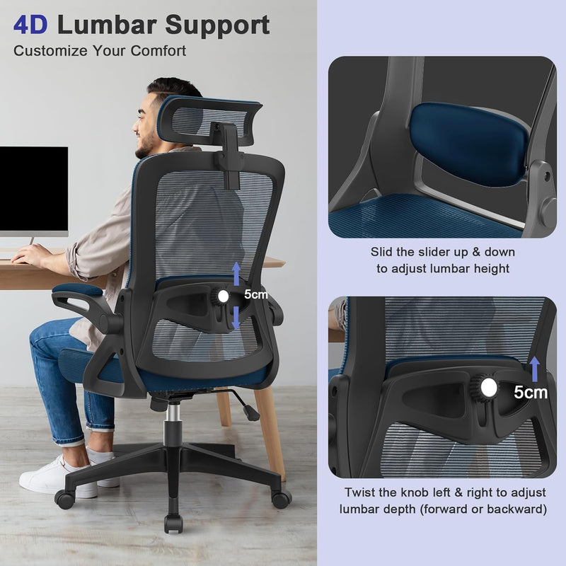 Office Chair Ergonomic with Lumbar Support Adjustable Armrests